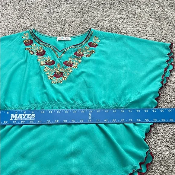 Hanako Shiratori Embroidered Turquoise Women's Top with Floral Design - Size M? - Picture 7 of 8